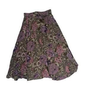 MICHELLE STUART VINTAGE Green & Purple Floral 90s Bohemian Midi Skirt